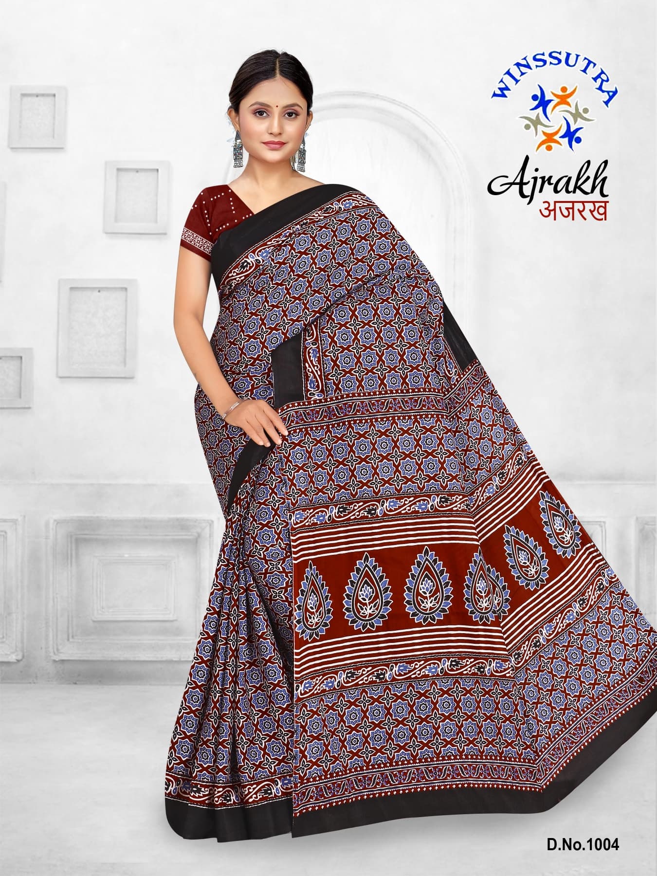 Ajrakh_page-0004 Women’s Ajrak Block Print Dola Silk Saree With Unstitched Blouse Piece (Ajrakh)