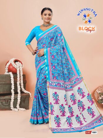 Women’s Printed Saare With Blouse Piece | Unstitched Blouse for Women and Girl’s | (Block-Bagru)