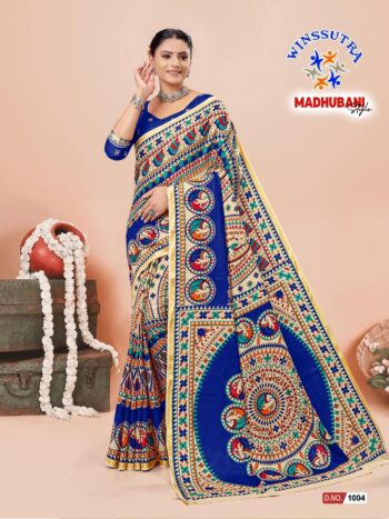 Women’s Madhubani Printed Saare With Blouse Piece | Unstitched Blouse for Women and Girl’s | (MadhuBani-Style)