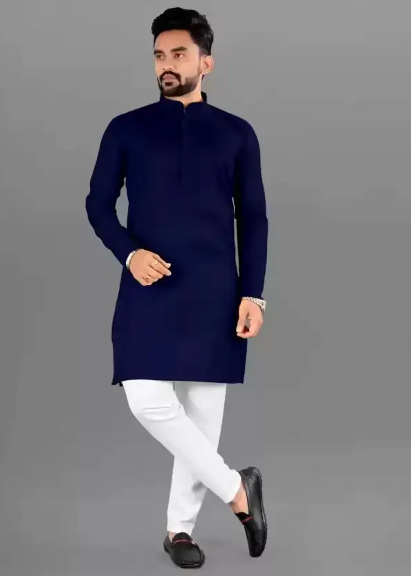 Men Cotton Blend Kurta Pyjama Set
