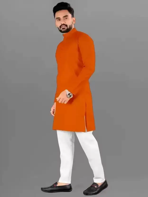 s-orange-khrisha-enterprise-original-imaggas8hqujhgsw Men Cotton Blend Kurta Pyjama Set